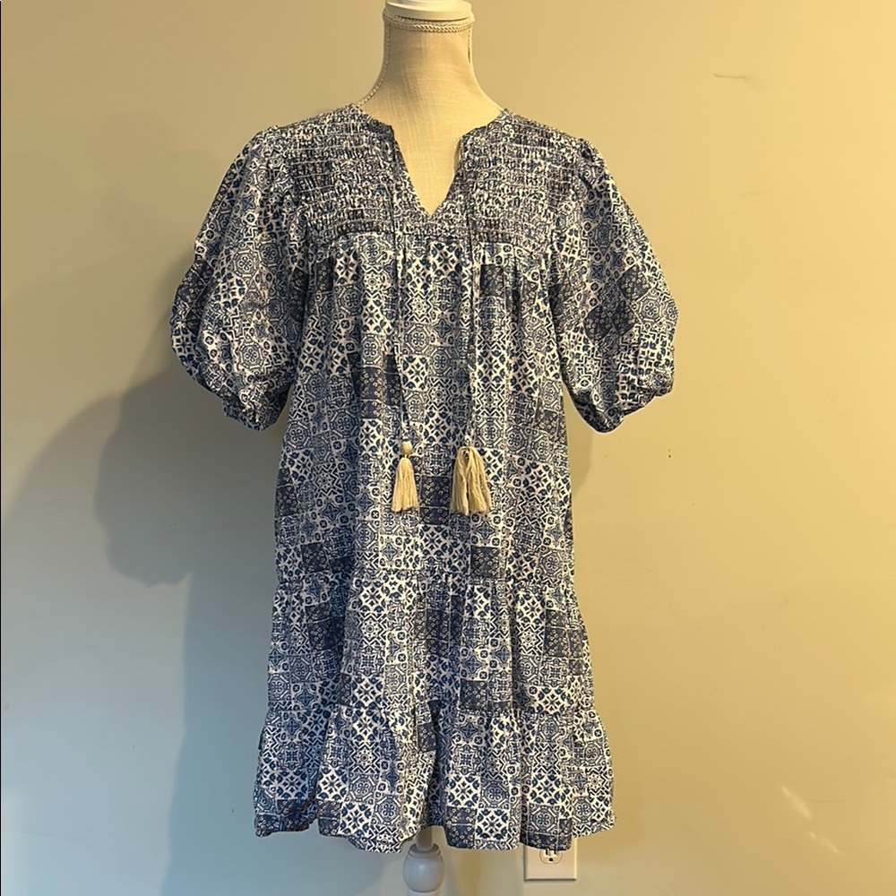 THML Burdette Dress in Blue and White